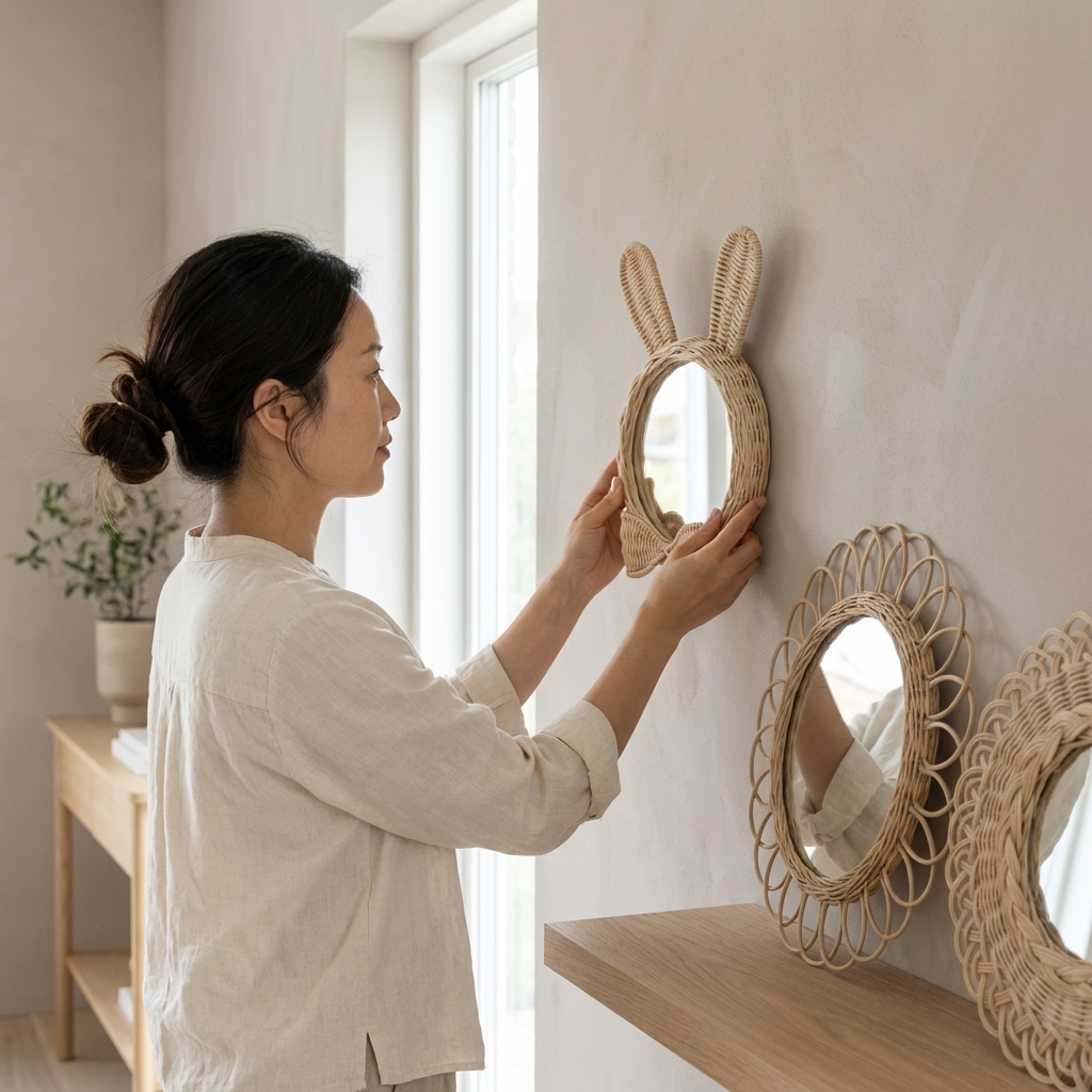 Rattan Bambu 3'lü Ayna (El yapımı)