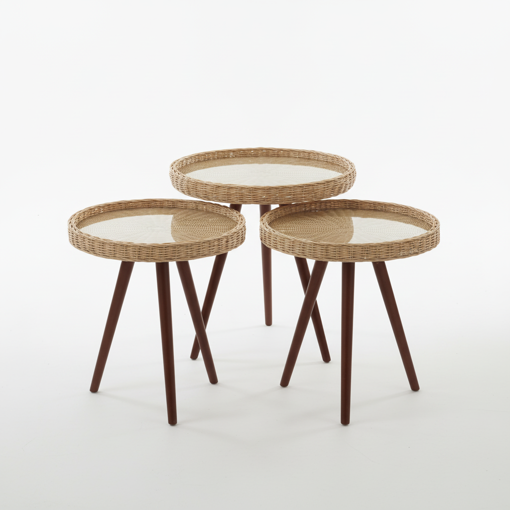 Rattan Bambu 3 Ayaklı Sehpa (El Yapımı)