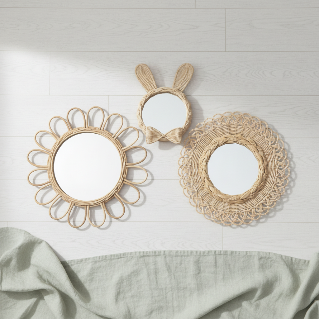 Rattan Bambu 3'lü Ayna (El yapımı)