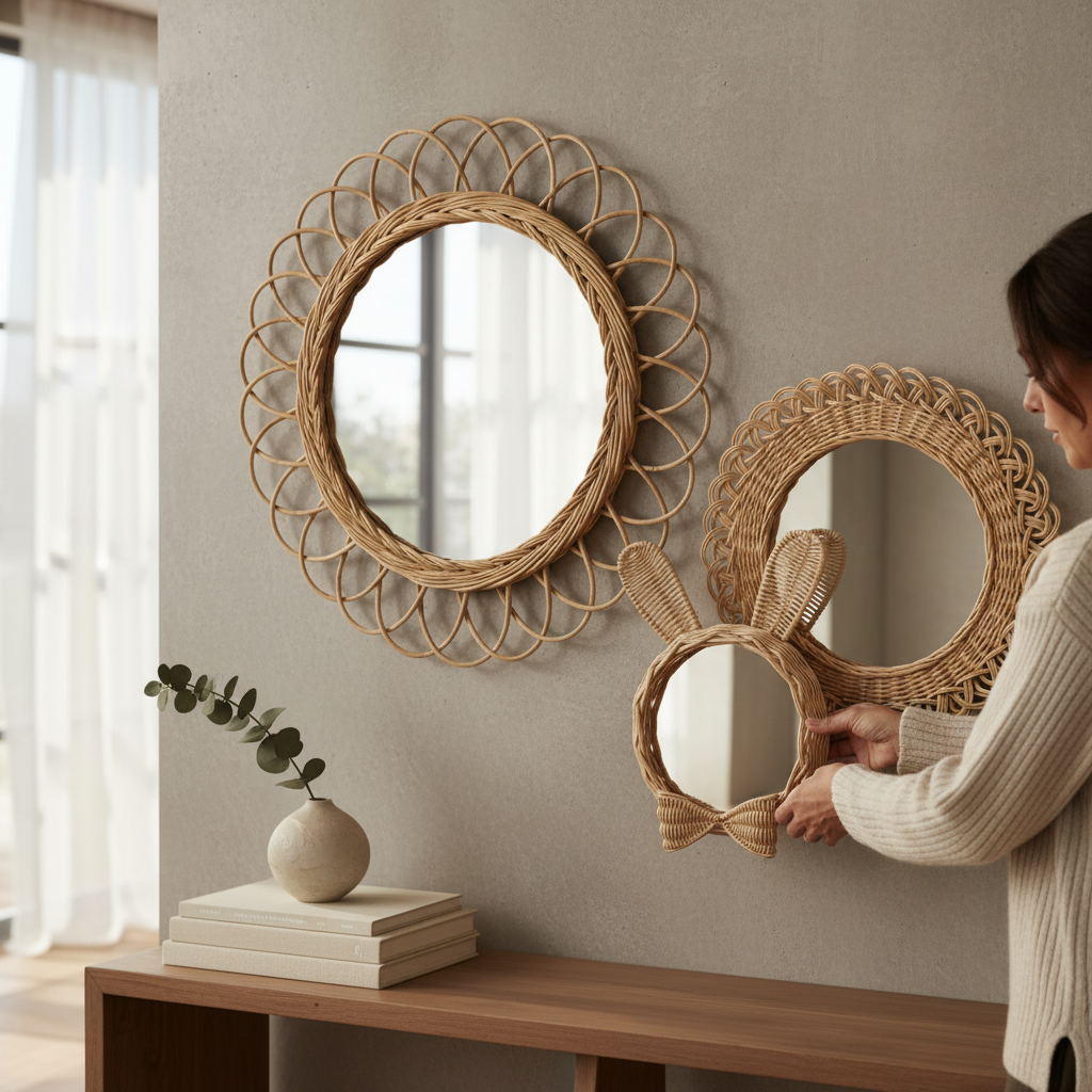 Rattan Bambu 3'lü Ayna (El yapımı)