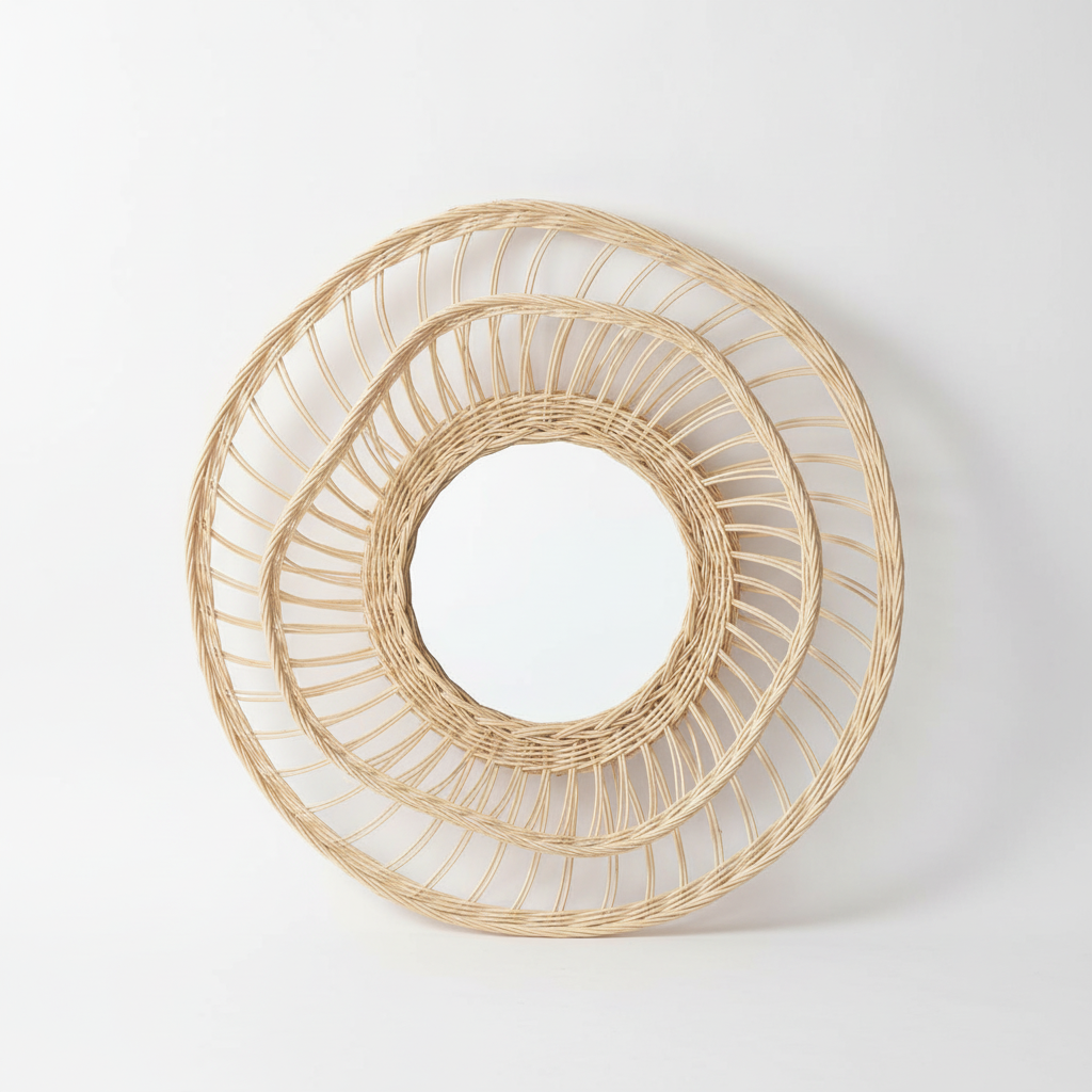 Rattan Bambu Ayna (El Yapımı)