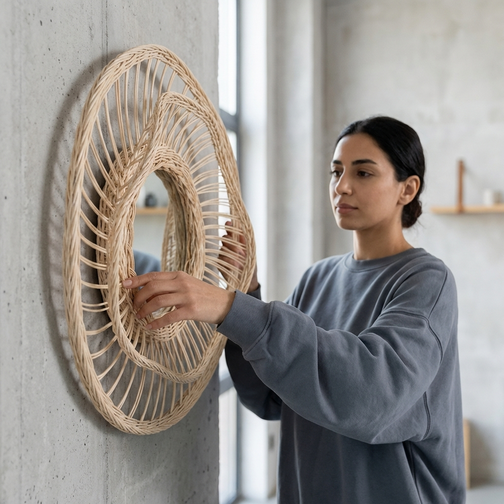 Rattan Bambu Ayna (El Yapımı)