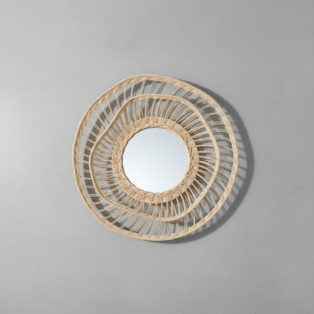 Rattan Bambu Ayna (El Yapımı)