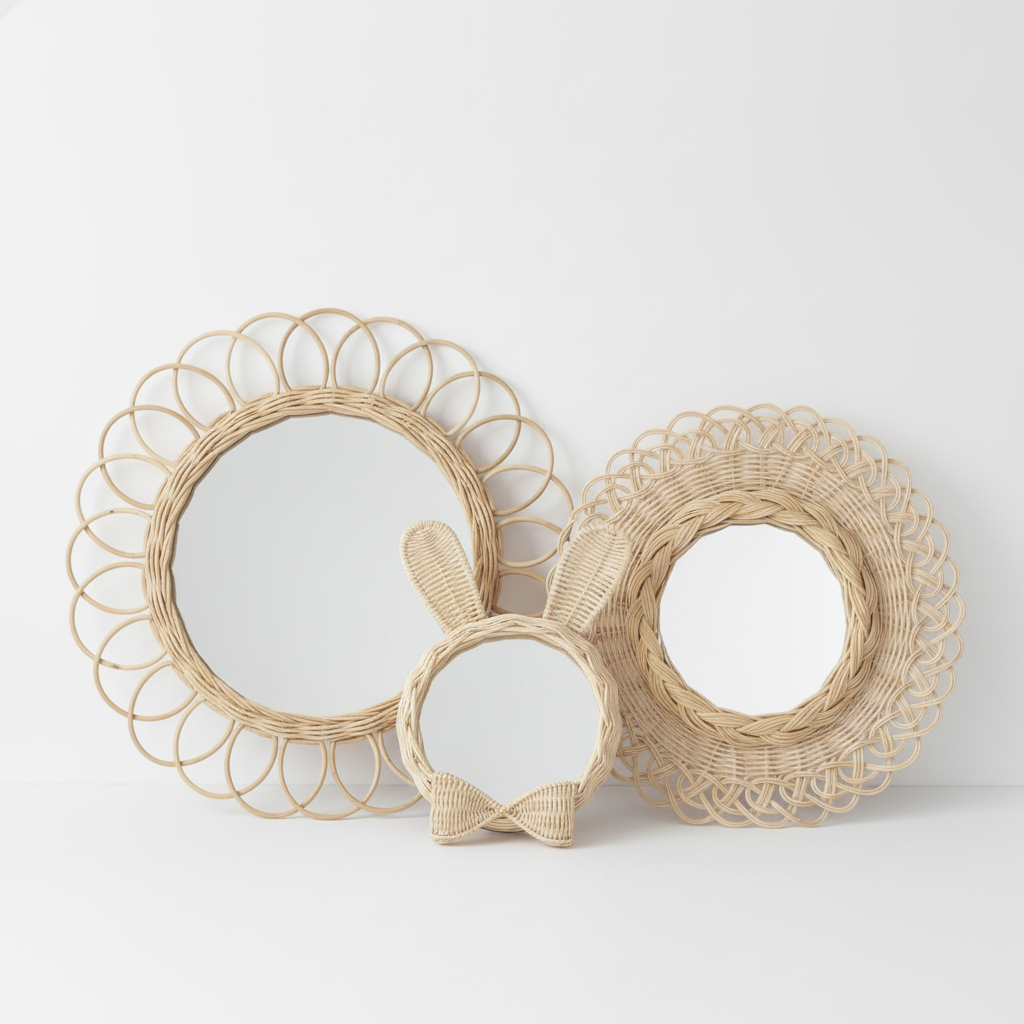 Rattan Bambu 3'lü Ayna (El yapımı)